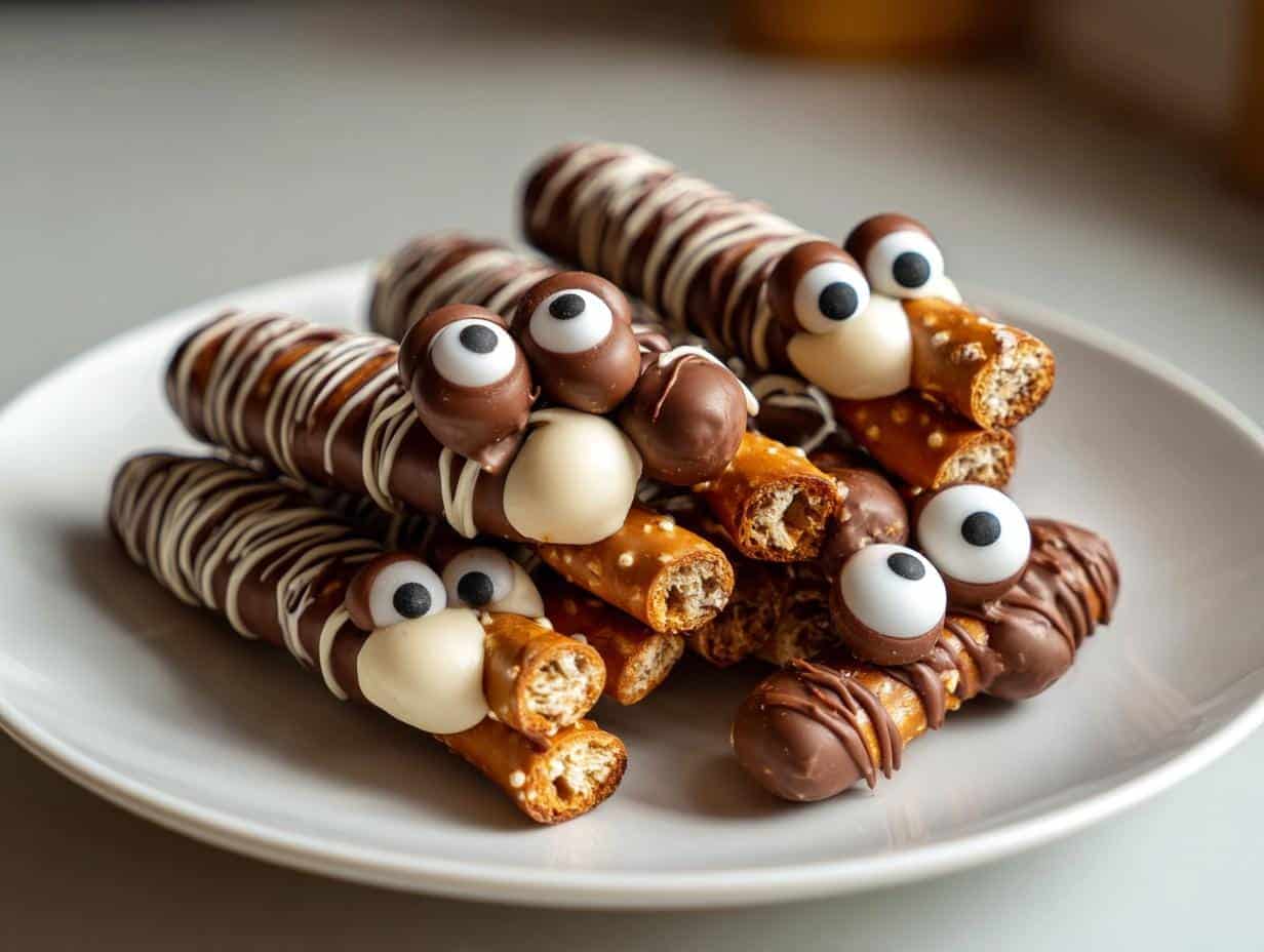“15-Minute Chocolate Covered Pretzel Monsters for Spooky Treats”