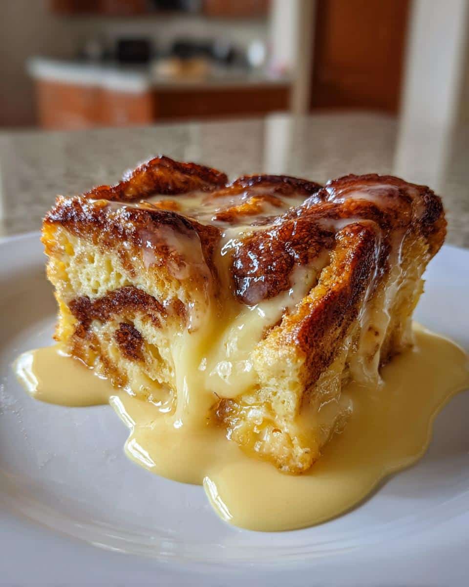 Cinnamon Roll Bread Pudding with Vanilla Sauce - detail 1