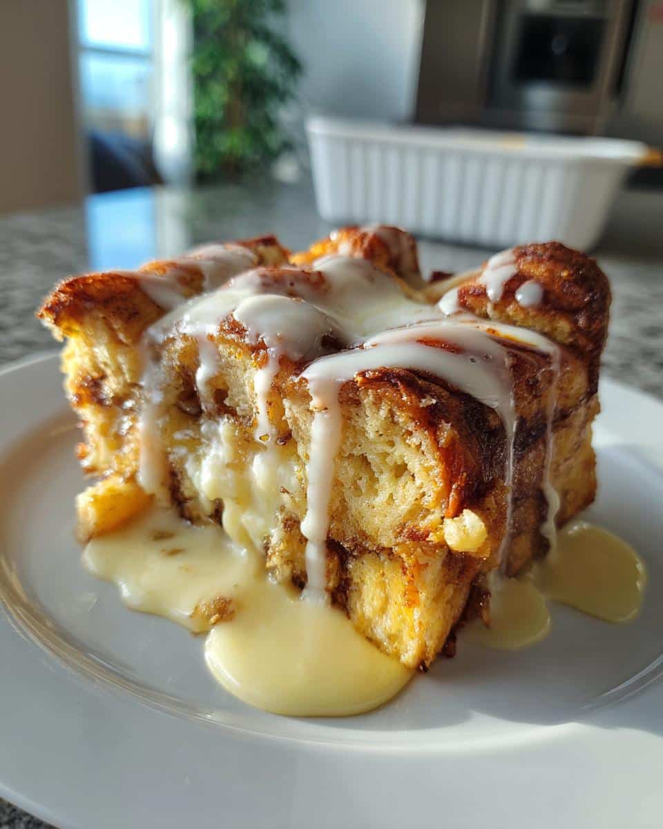 Cinnamon Roll Bread Pudding with Vanilla Sauce - detail 2