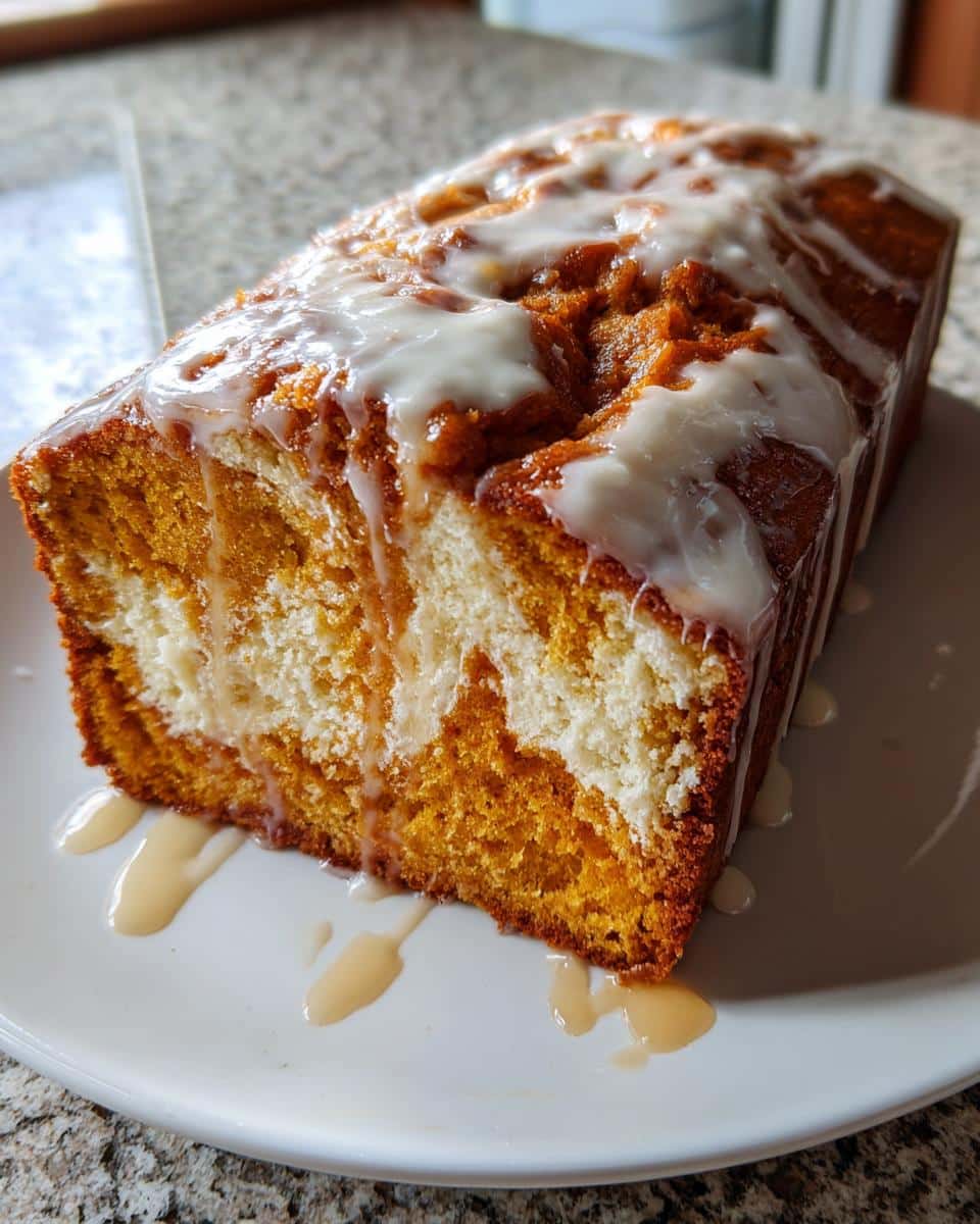 Cream Cheese Swirled Pumpkin Butter Bread with Maple Glaze - detail 1