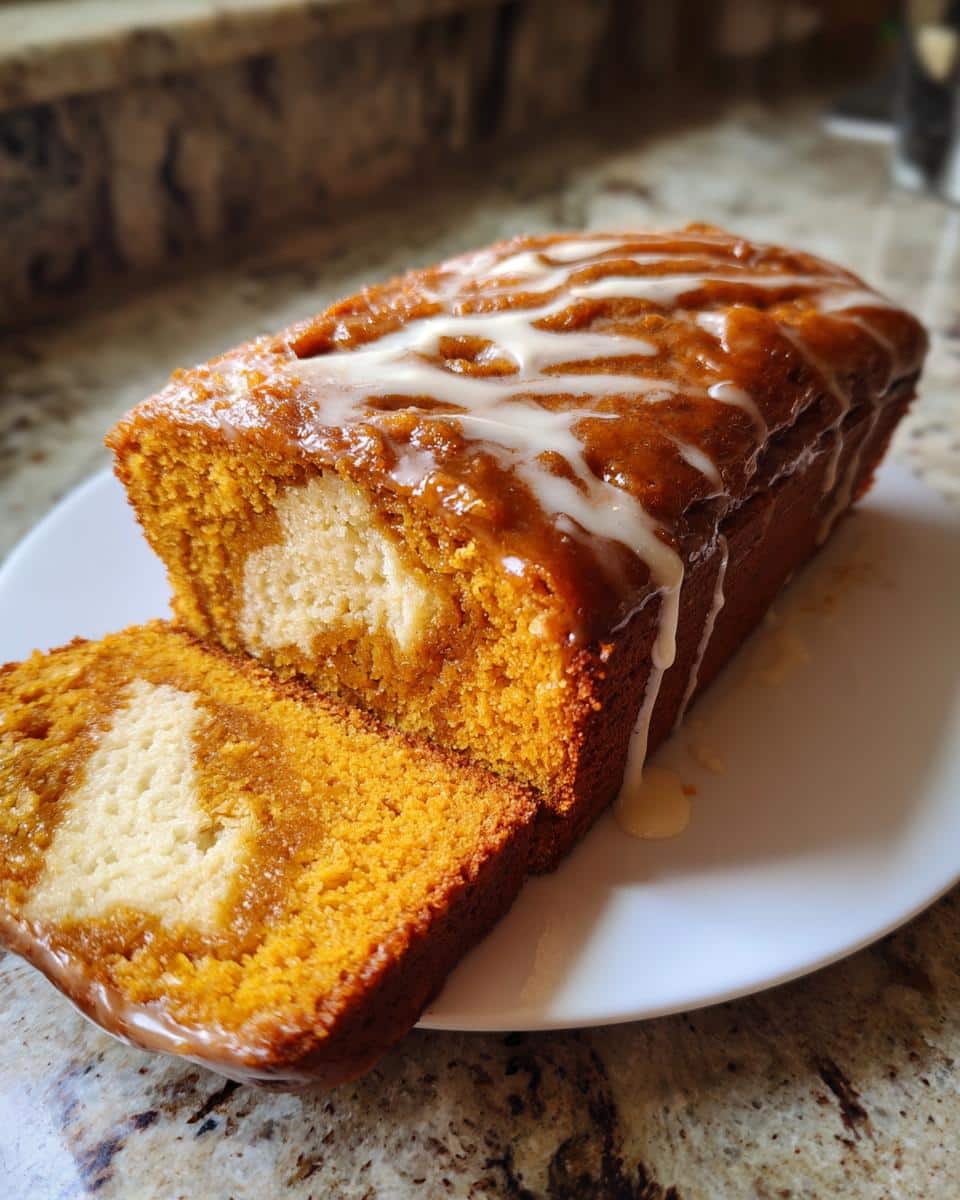 Cream Cheese Swirled Pumpkin Butter Bread with Maple Glaze - detail 3