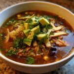 Creamy Chicken Tortilla Soup with Avocado and Lime