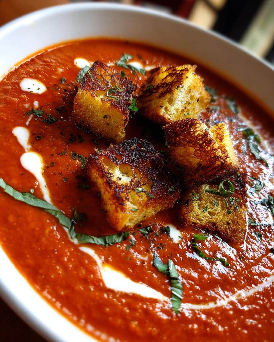 Creamy Roasted Tomato Basil Soup with Grilled Cheese Croutons - detail 2