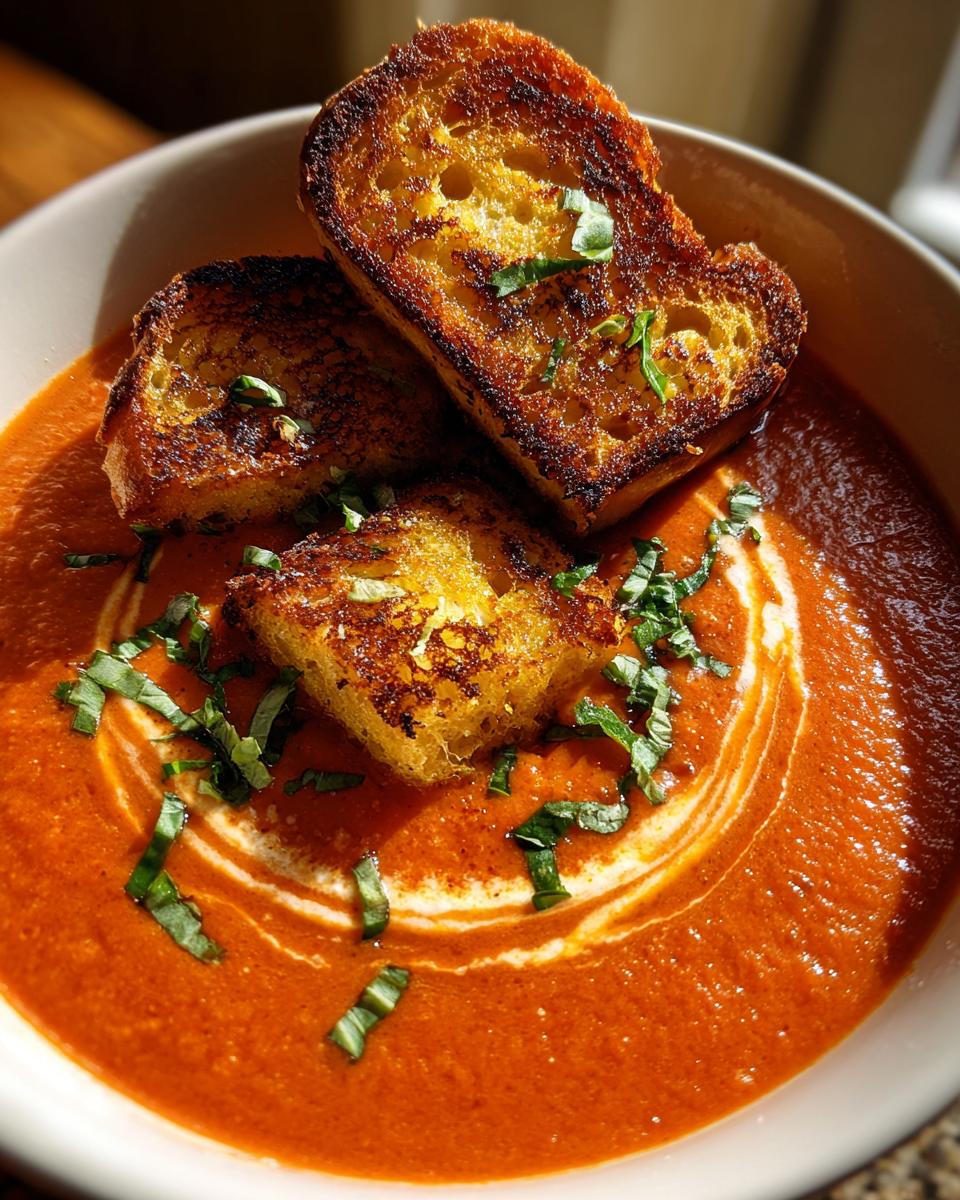 Creamy Roasted Tomato Basil Soup with Grilled Cheese Croutons - detail 4