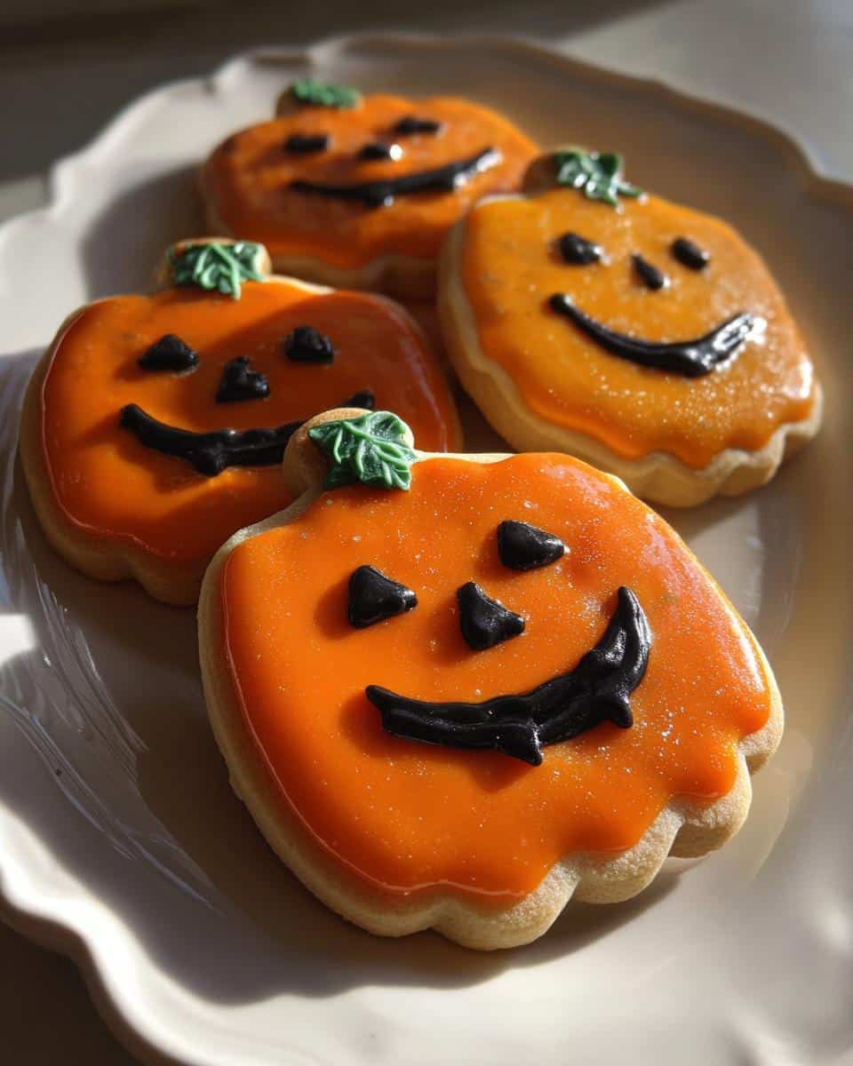 Decorated Jack-O'-Lantern Sugar Cookies with Royal Icing - detail 1