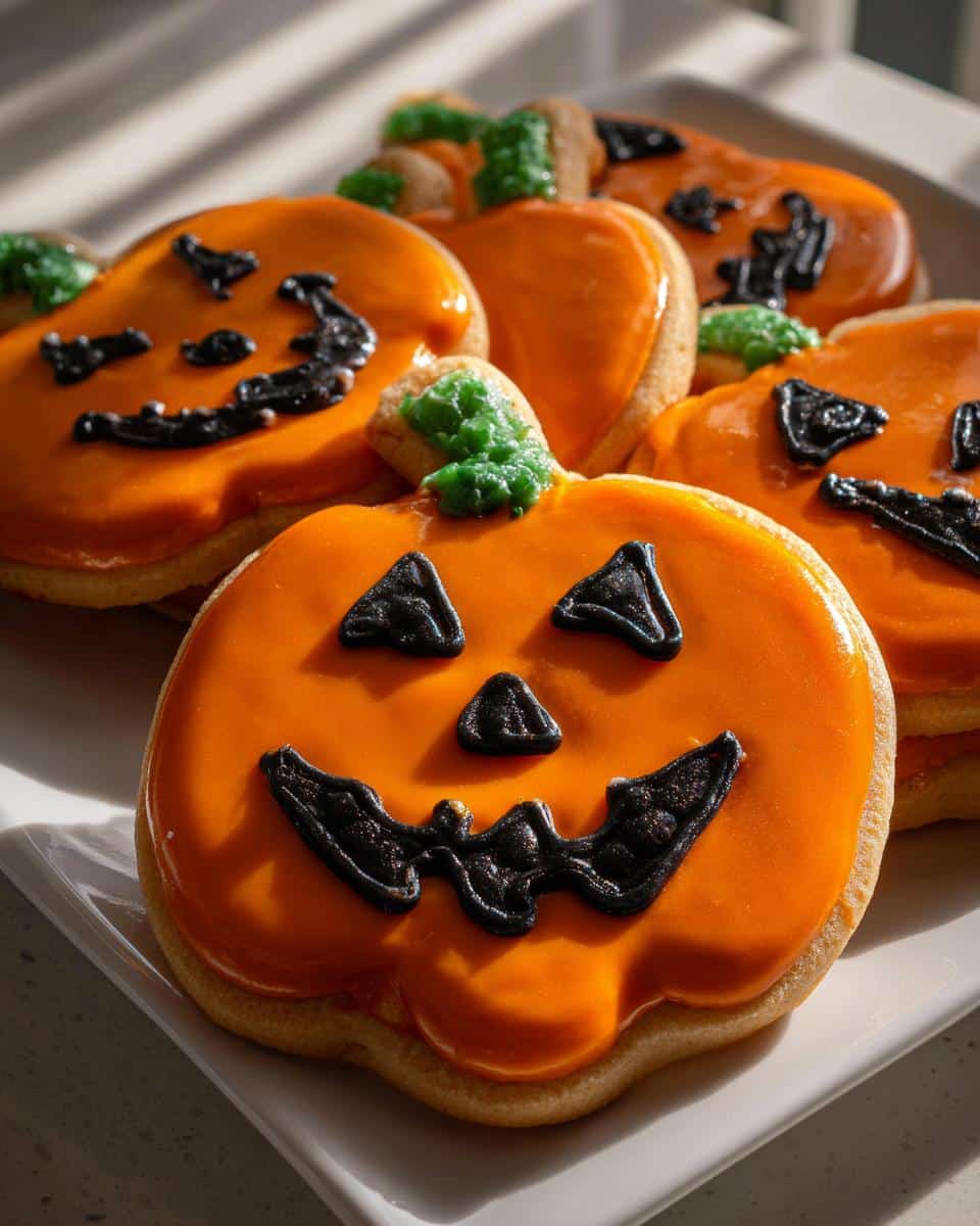 Decorated Jack-O'-Lantern Sugar Cookies with Royal Icing - detail 2