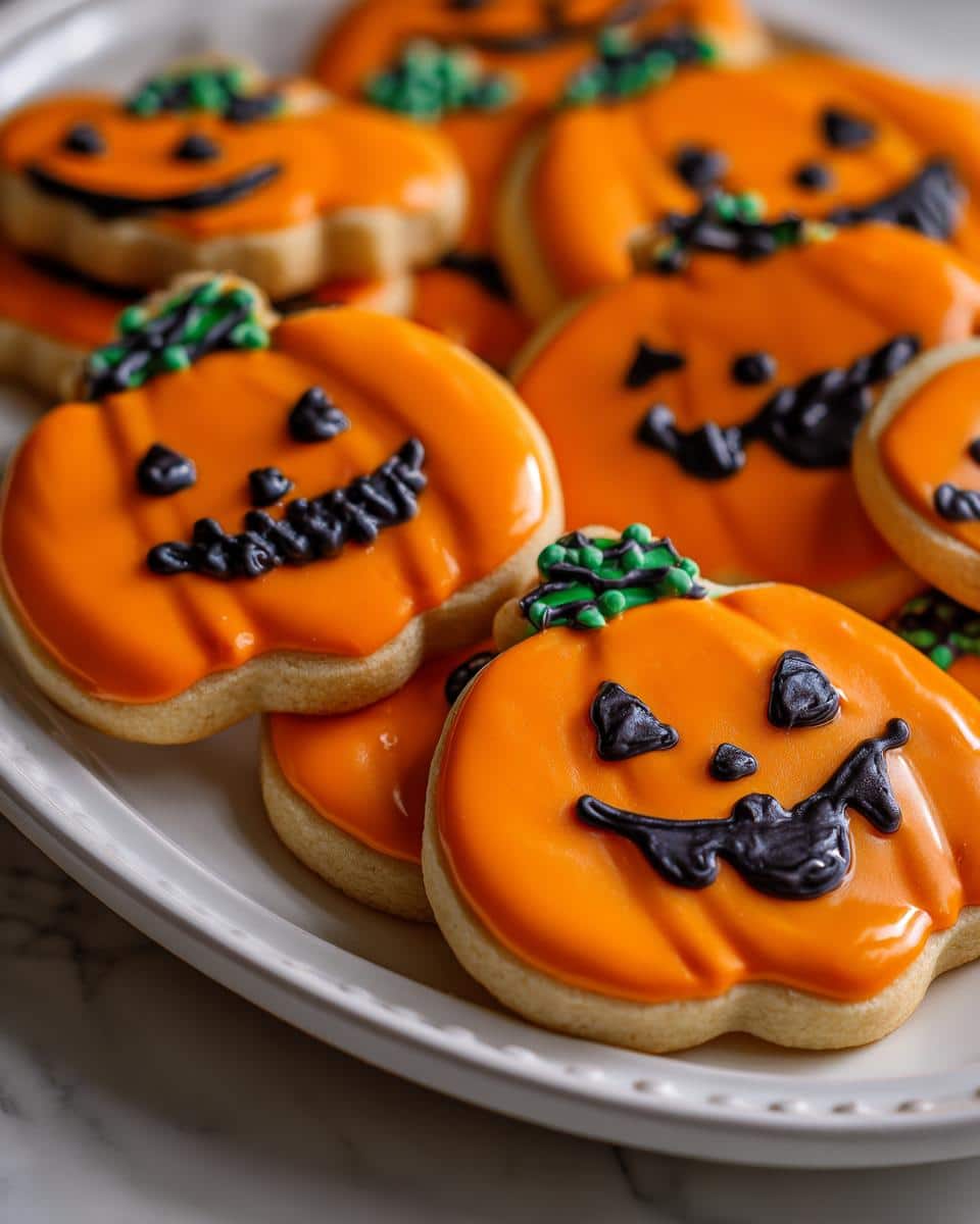 Decorated Jack-O'-Lantern Sugar Cookies with Royal Icing - detail 3