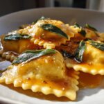 Homemade Pumpkin Ricotta Ravioli with Brown Butter Sage Sauce