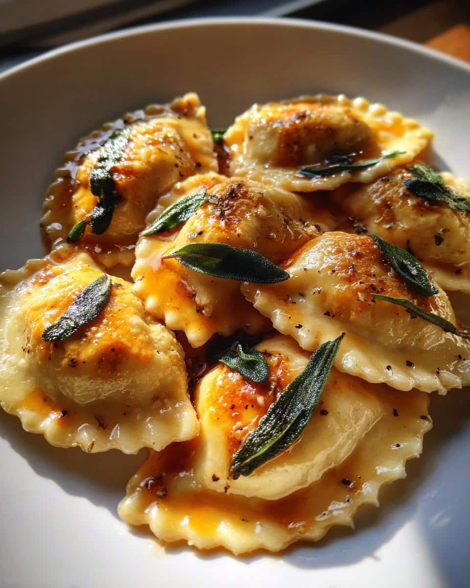 Homemade Pumpkin Ricotta Ravioli with Brown Butter Sage Sauce - detail 2