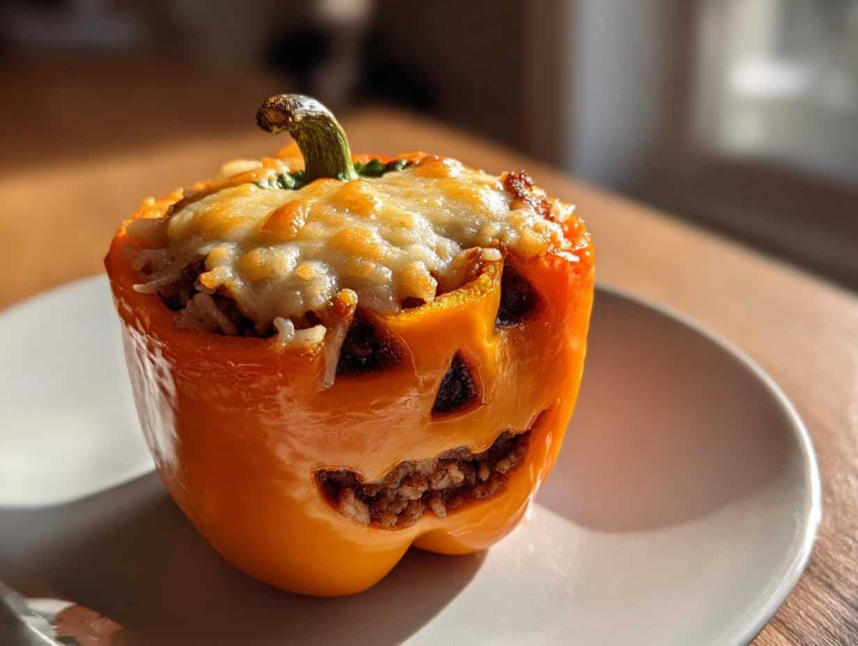 Spooky Jack-o’-Lantern Stuffed Bell Peppers Kids Adore