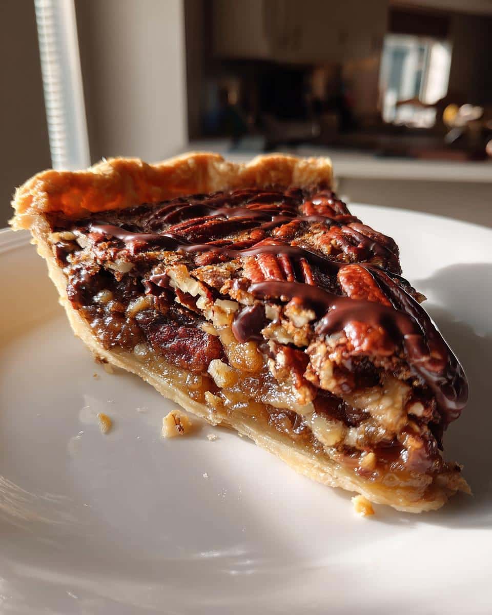 Kentucky Bourbon Pecan Pie with Chocolate Drizzle - detail 1
