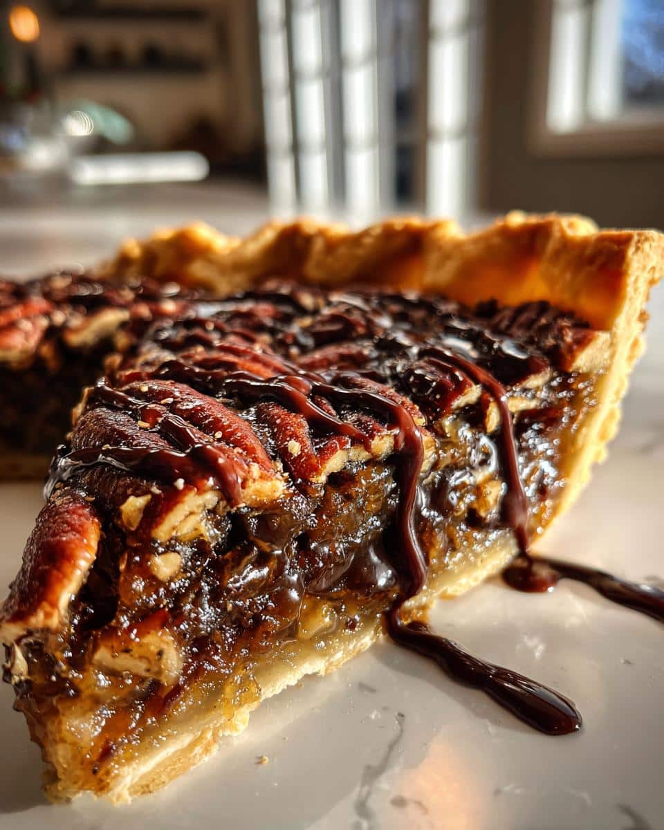 Kentucky Bourbon Pecan Pie with Chocolate Drizzle - detail 2