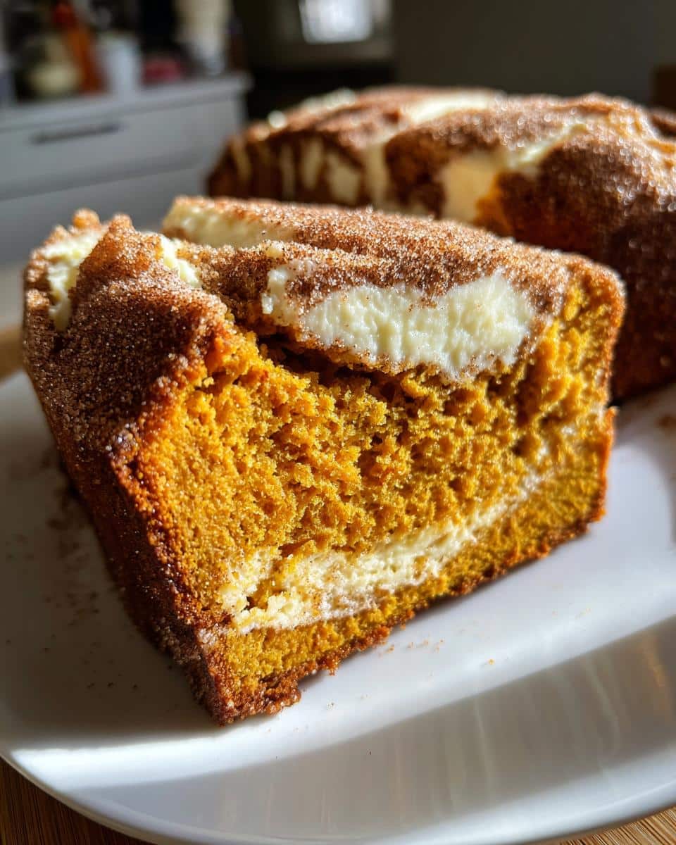 Moist Pumpkin Bread with Cream Cheese Swirl and Cinnamon Sugar Topping - detail 1