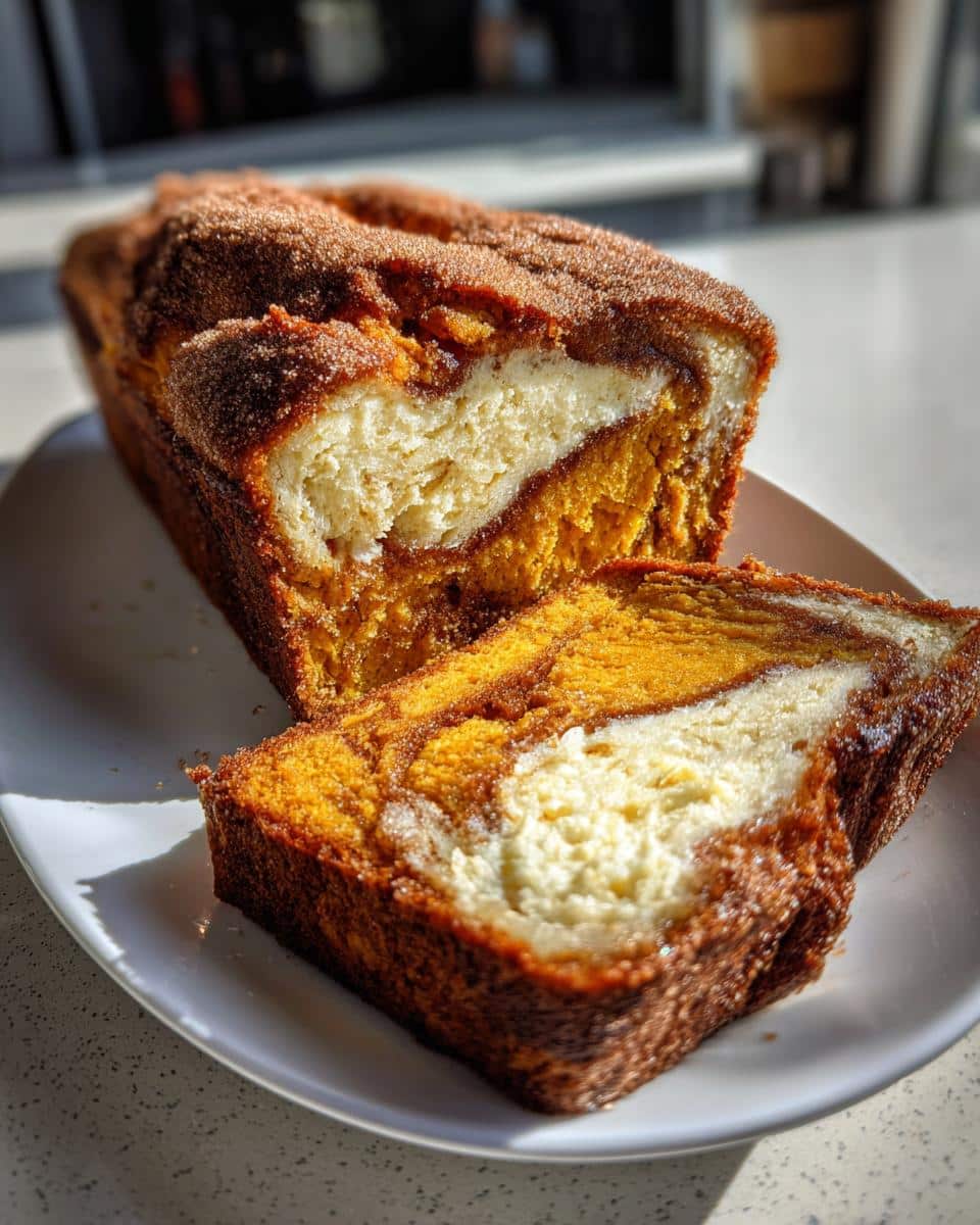 Moist Pumpkin Bread with Cream Cheese Swirl and Cinnamon Sugar Topping - detail 3