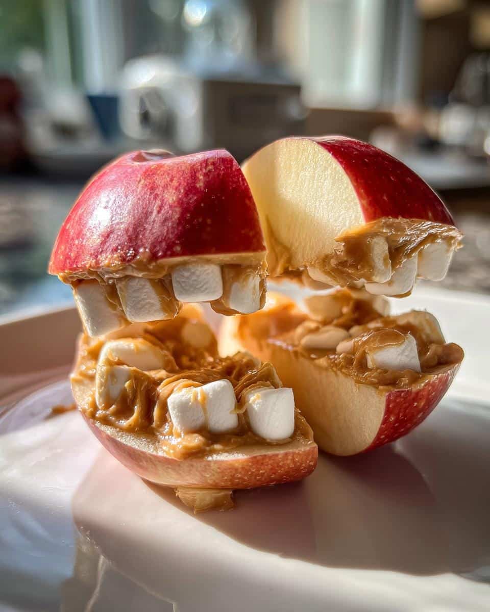 Monster Mouth Apple Slices (Apple slices with peanut butter and mini marshmallows) - detail 2