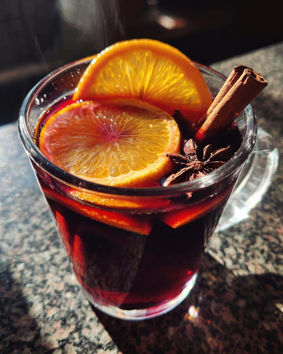 Mulled Wine with Orange and Cinnamon Sticks - detail 1