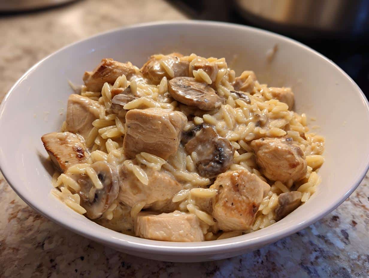 25-Minute One-Pot Creamy Chicken and Mushroom Orzo Magic