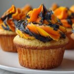 Orange and Black Halloween Cupcakes with Buttercream