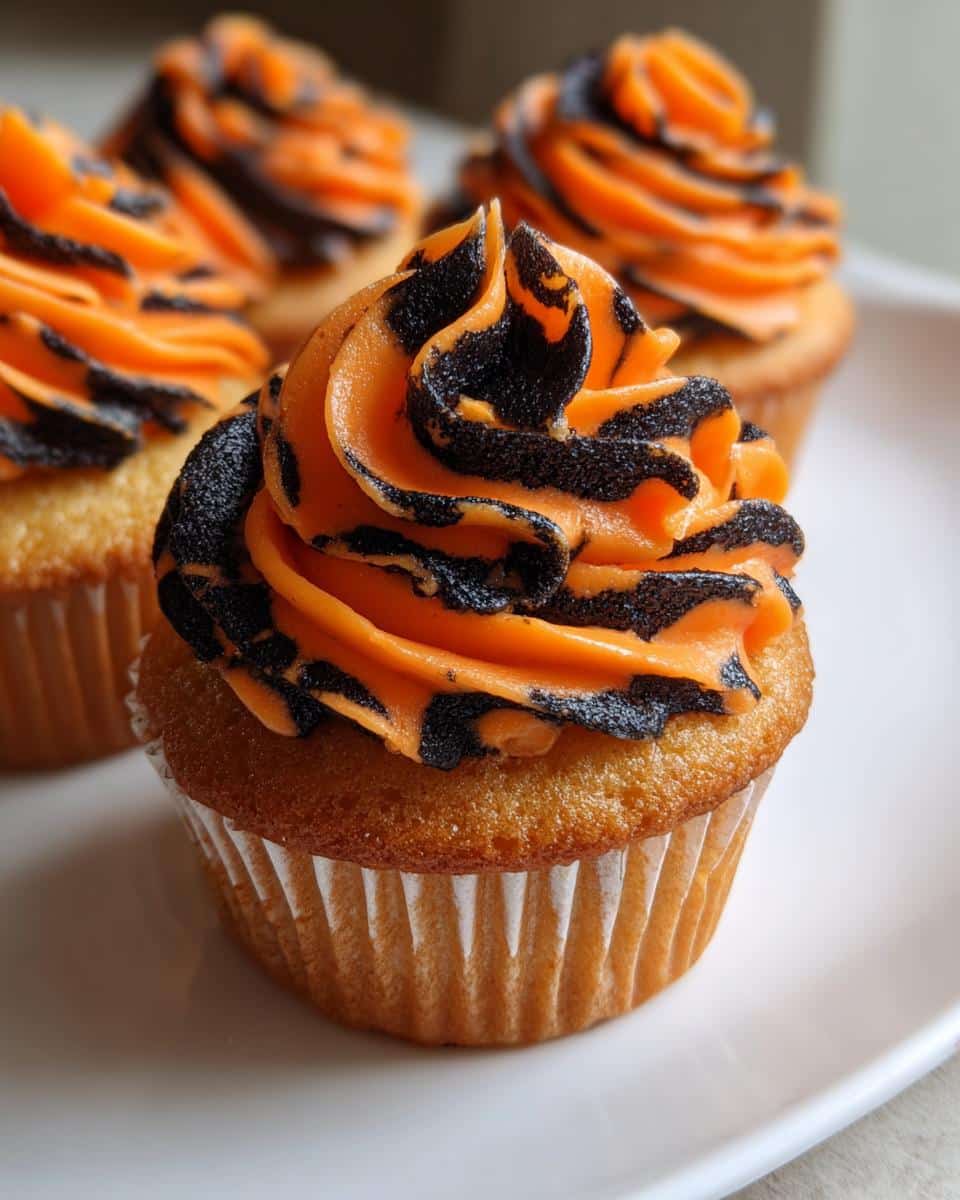 Orange and Black Halloween Cupcakes with Buttercream - detail 2