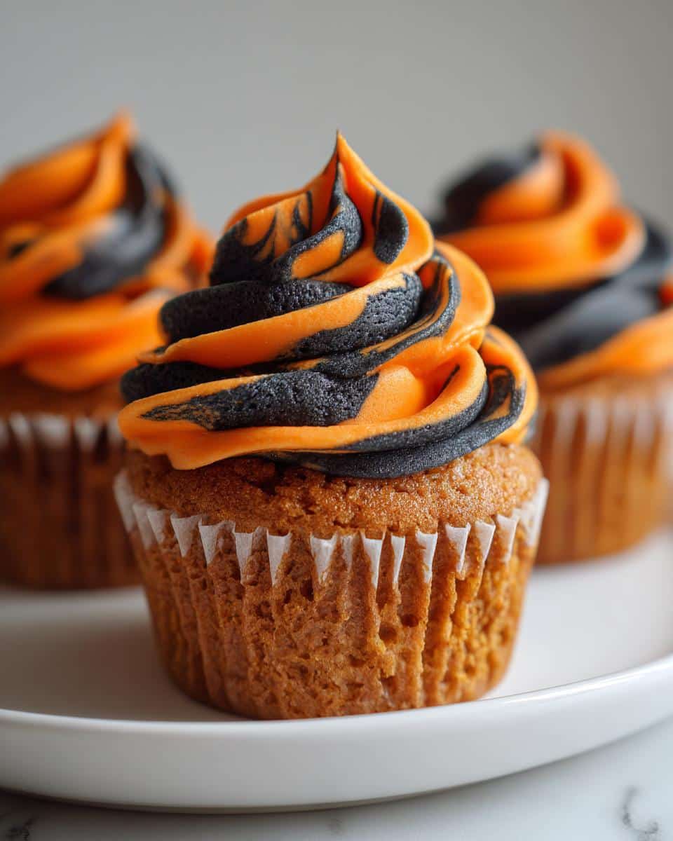 Orange and Black Halloween Cupcakes with Buttercream - detail 3