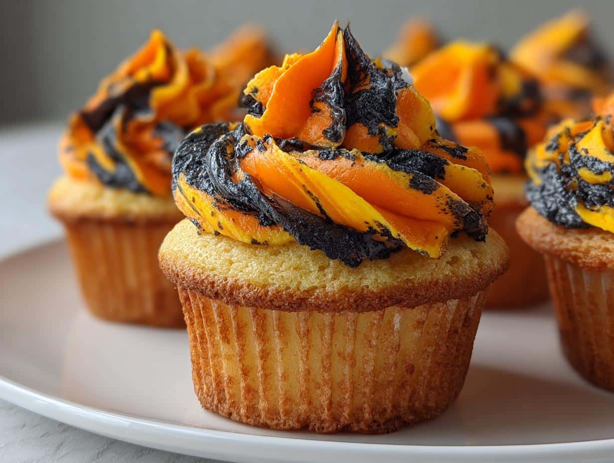 6 Spooky Orange and Black Halloween Cupcakes with Buttercream Recipe