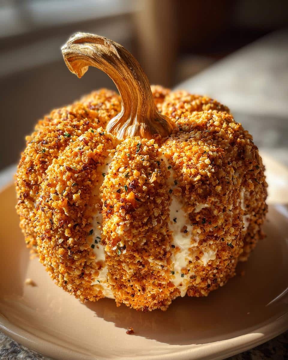 Pumpkin-Shaped Cheese Ball with Everything Seasoning - detail 1