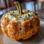 Pumpkin-Shaped Cheese Ball with Everything Seasoning