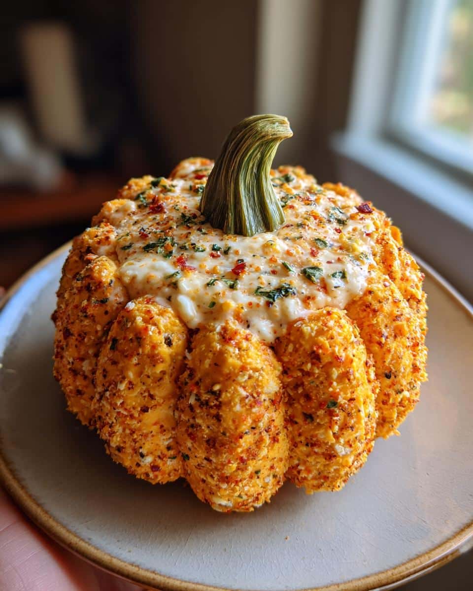 Pumpkin-Shaped Cheese Ball with Everything Seasoning - detail 2