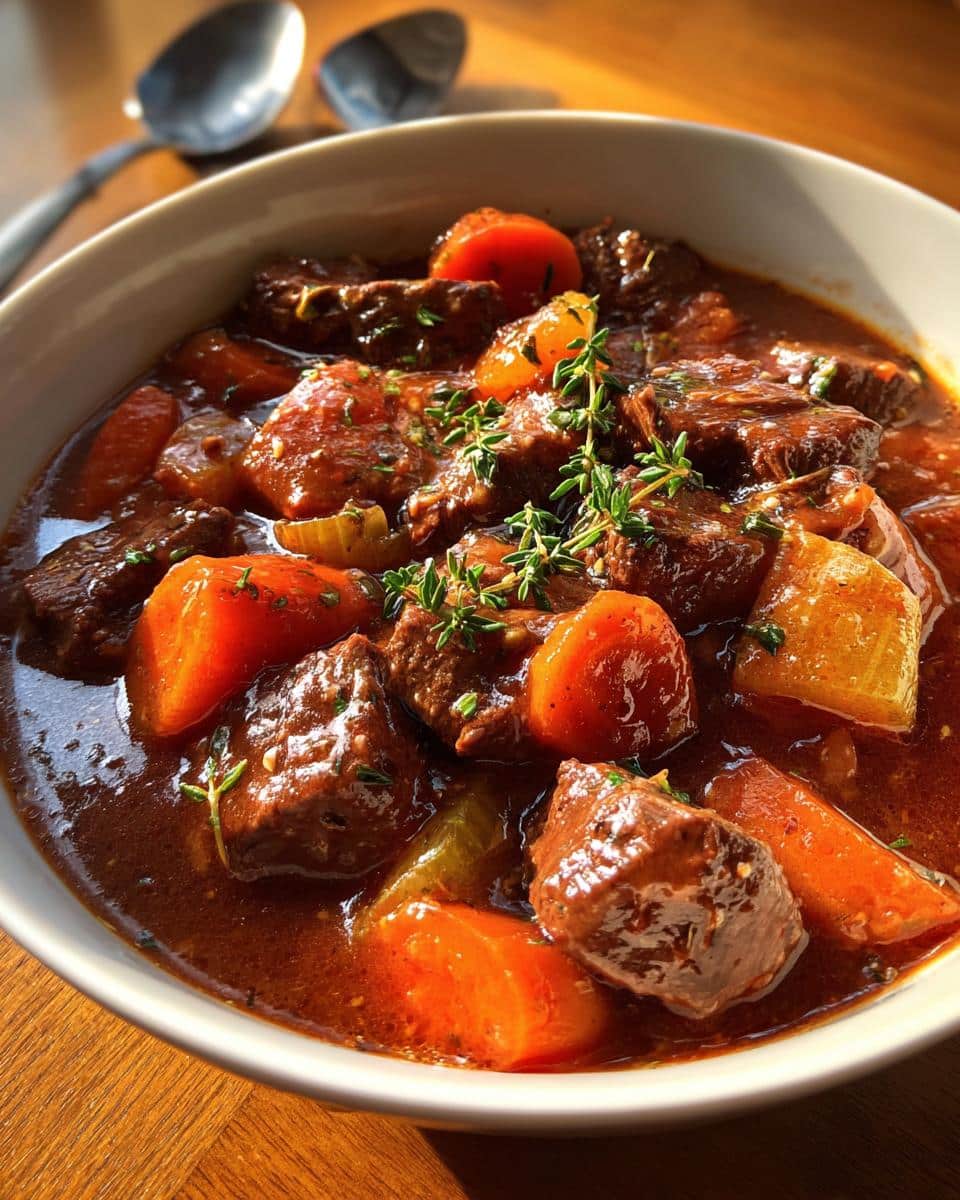 Slow Cooker Beef Stew with Red Wine and Herbs - detail 1
