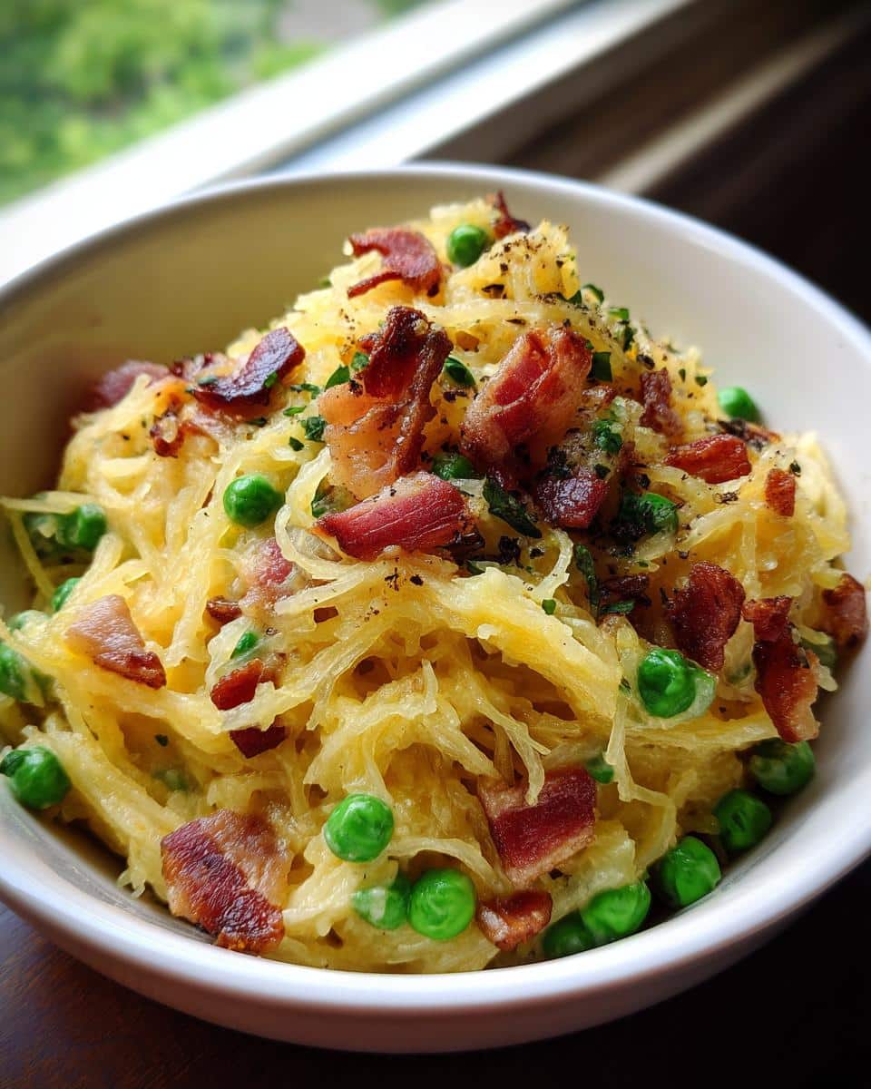 Spaghetti Squash Carbonara with Bacon and Peas - detail 1