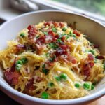 Spaghetti Squash Carbonara with Bacon and Peas
