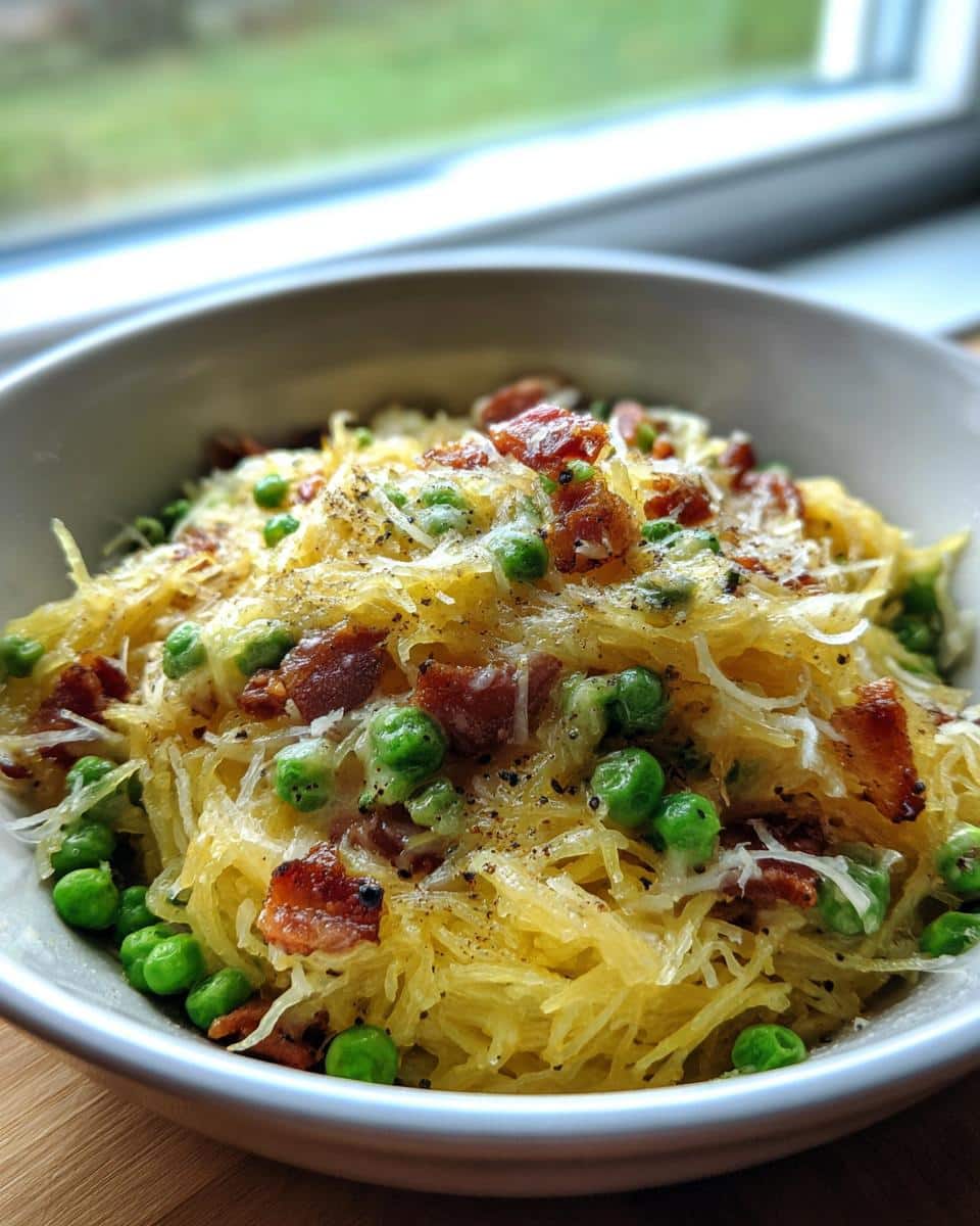 Spaghetti Squash Carbonara with Bacon and Peas - detail 4