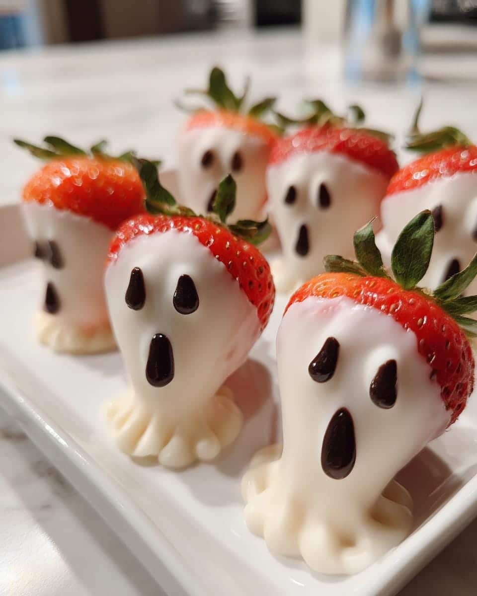 Strawberry Ghosts (White chocolate-dipped strawberries with ghost faces) - detail 1