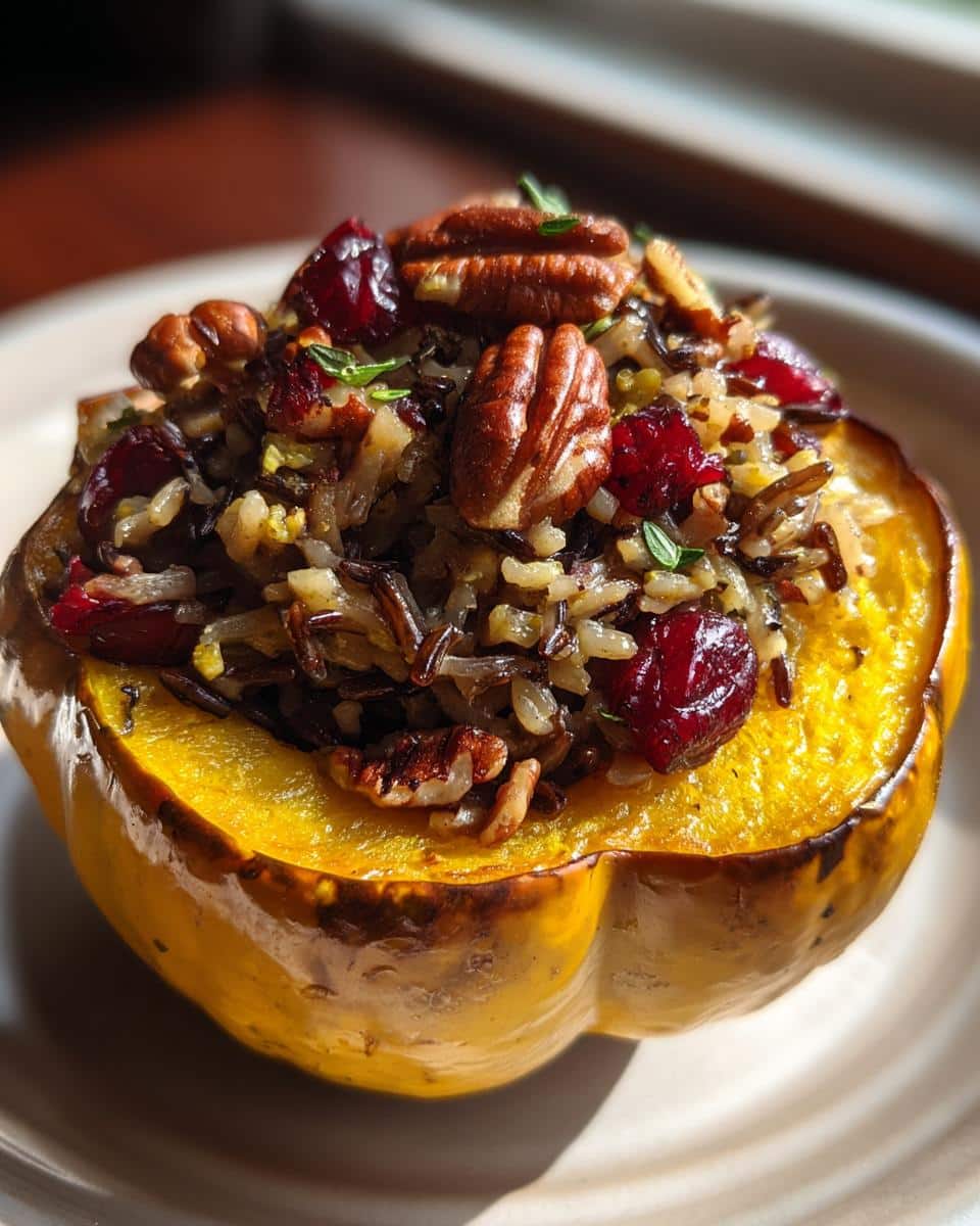 Stuffed Acorn Squash with Wild Rice and Cranberries - detail 1