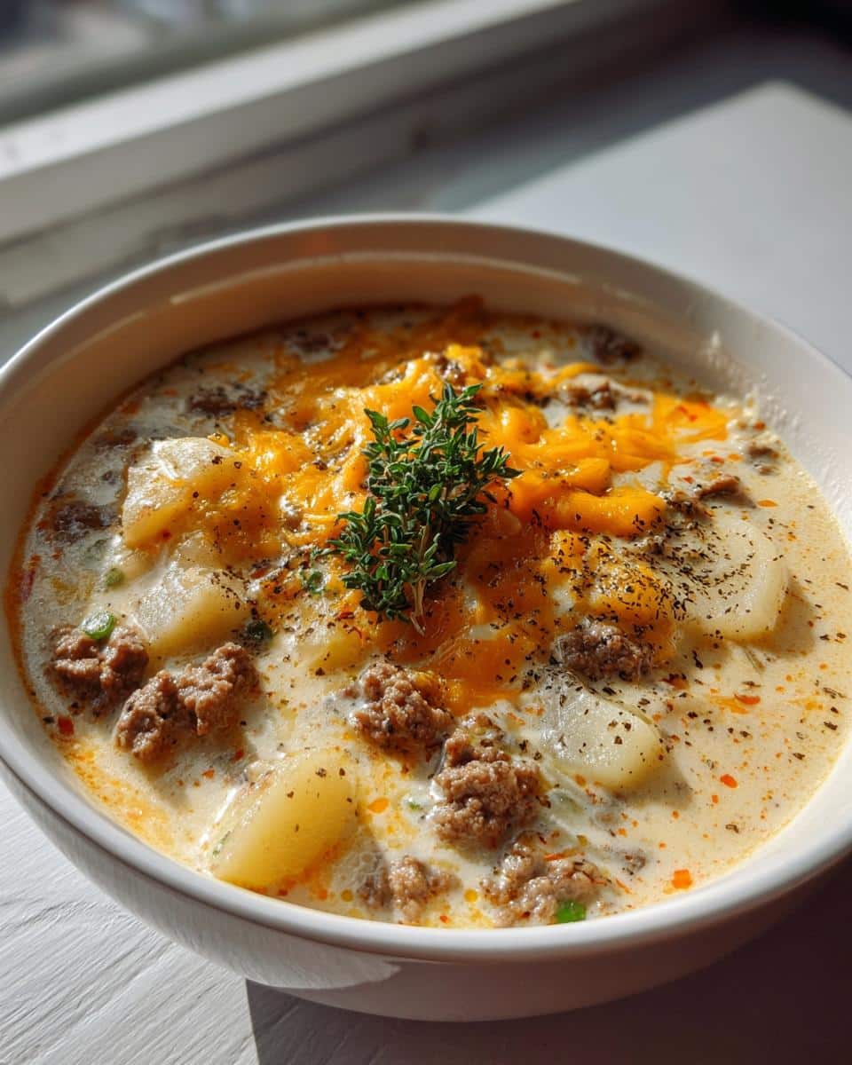 40-Minute Cheesy Beef and Potato Soup: Ultimate Comfort Bowl
