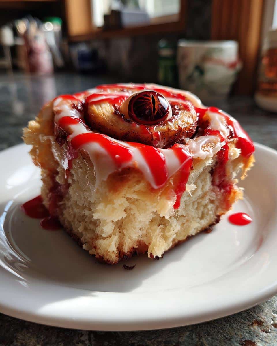 Halloween Breakfast Idea - Bloody Cinnamon Rolls - detail 2