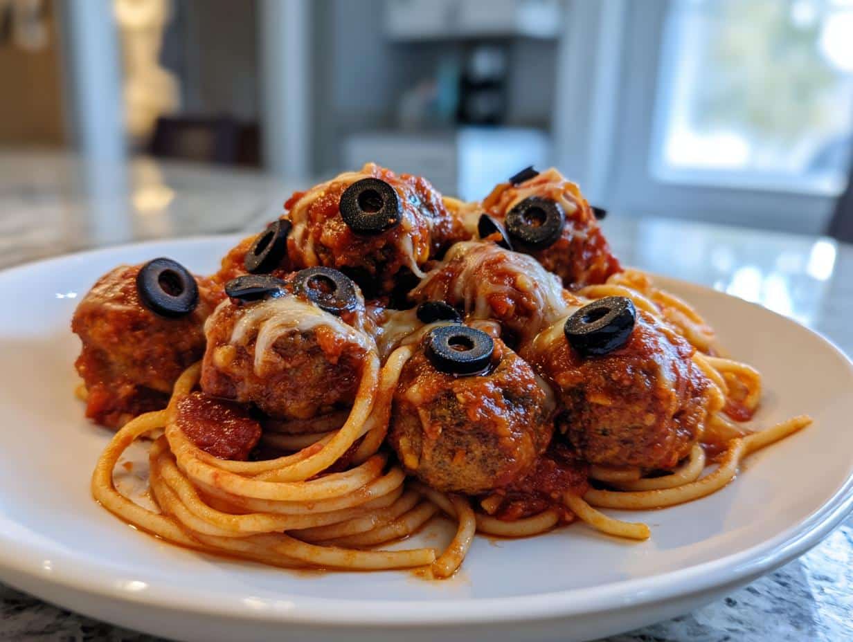 Scary Good 30-Minute Spooky Spaghetti & Cheesy Monster Meatballs