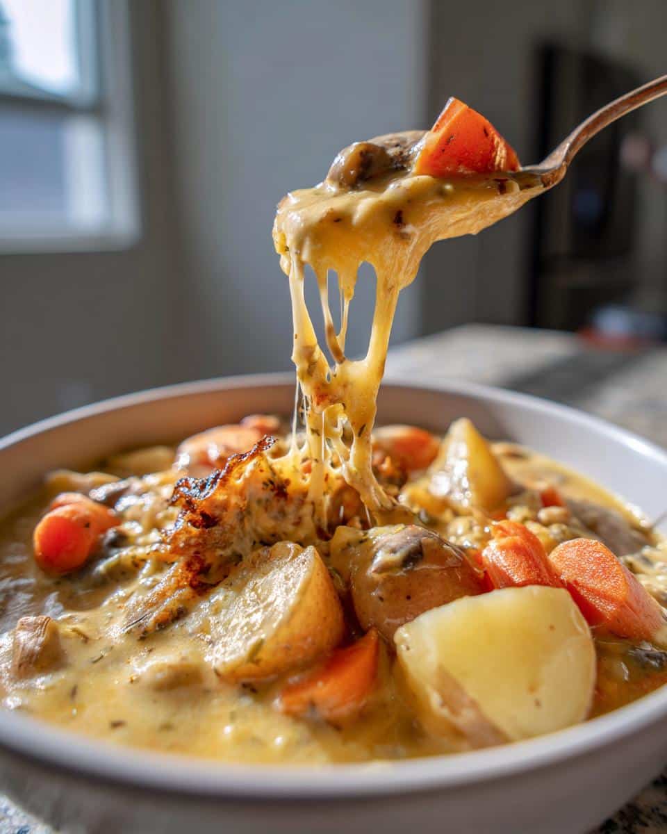 Cheeseburger Soup (vegetarian option: lentil-mushroom base) - detail 1