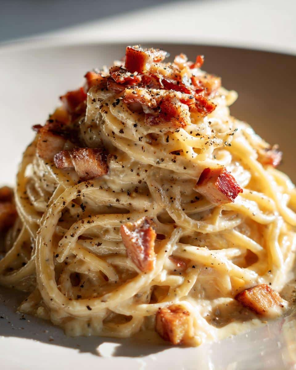 Spaghetti Carbonara (vegetarian: swap bacon for smoked tempeh) - detail 1