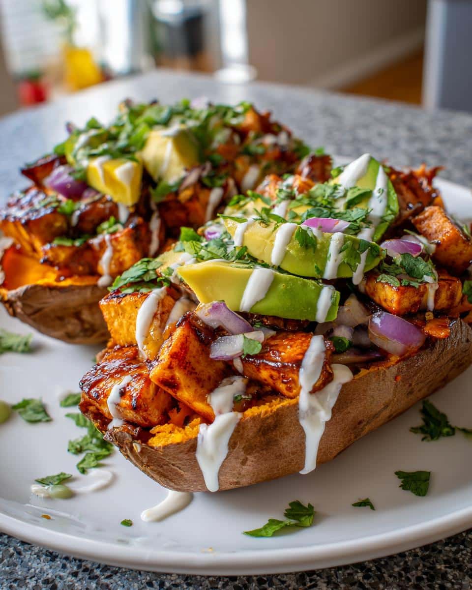 Vegan Loaded Sweet Potatoes with BBQ Tempeh - detail 1